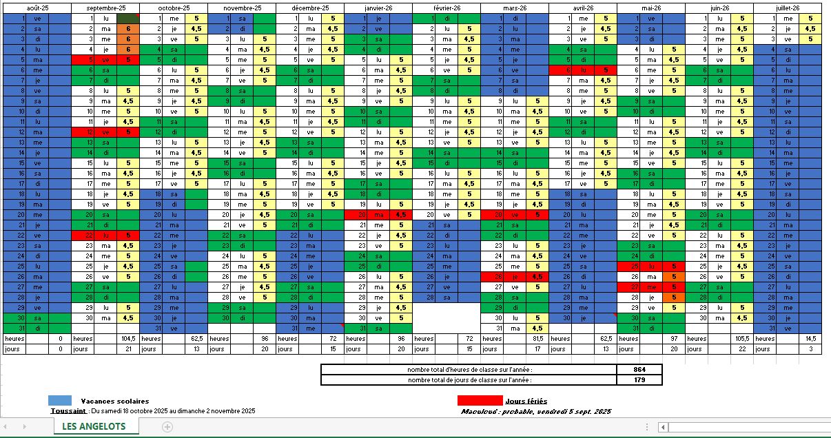Calendrier scolaire 2025-2026